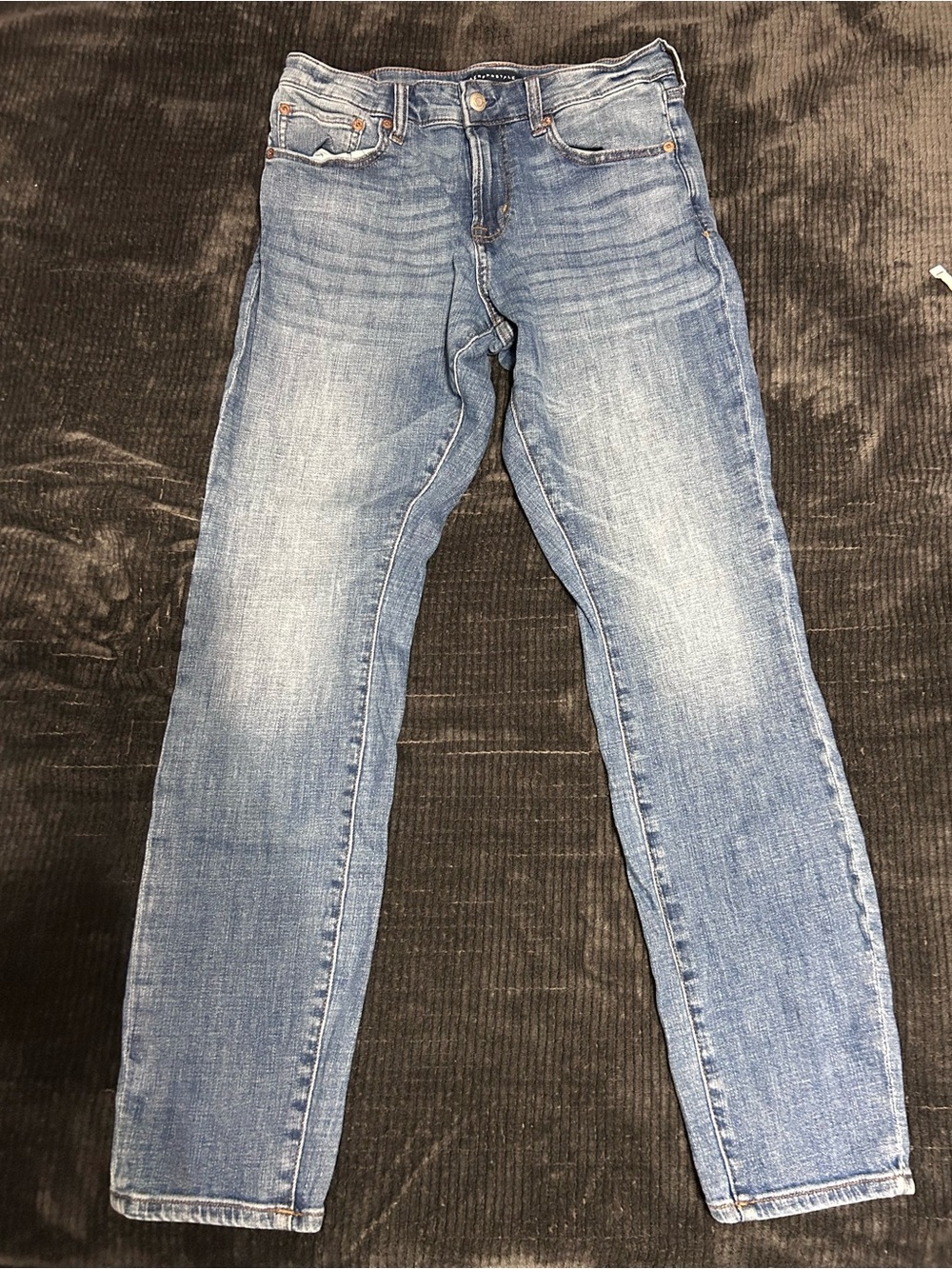 3. Aeropostale Men's Athletic Skinny Jeans in Light Blue Wash